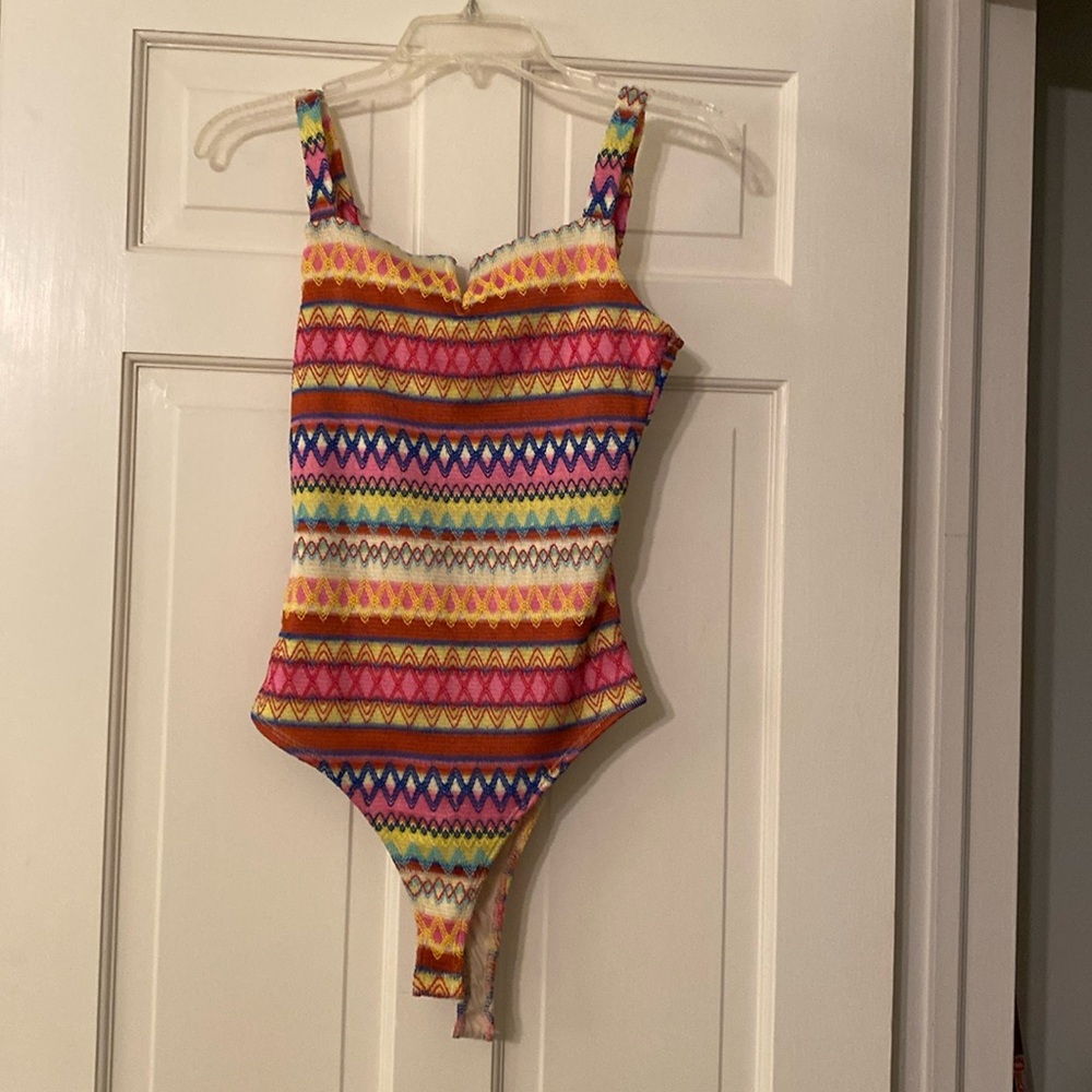 TCEC tank top bodysuit in a rainbow of colors. Size M.
